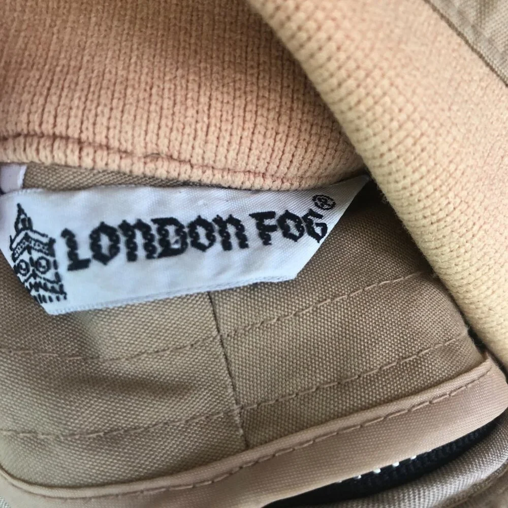 London Fog Beige Car Coat Men’s Medium Vintage Rain Jacket Plaid Lining